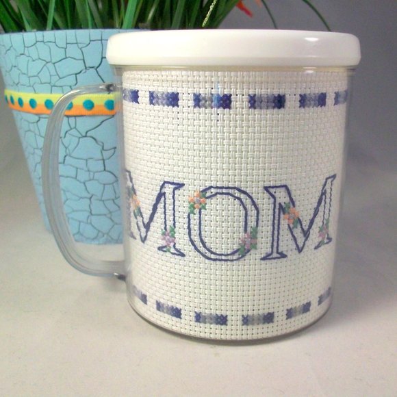 Handmade Completed Cross Stitch Mug Special Mom Floral Bouquet - Picture 2 of 4